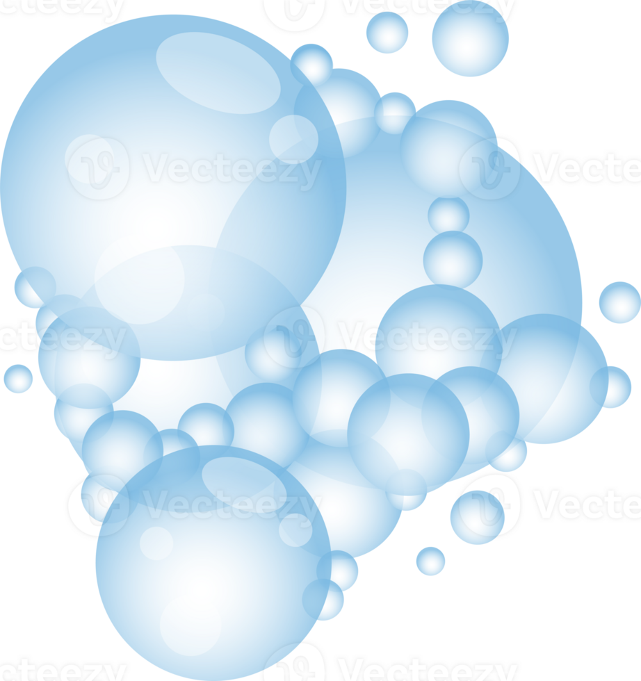 Cartoon soap foam with bubbles. Light blue suds of bath, shampoo, shaving, mousse. png