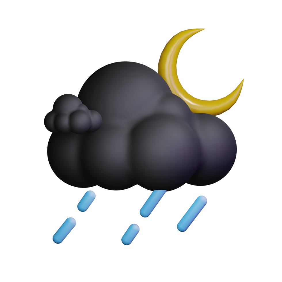 3d weather icon night with rain png