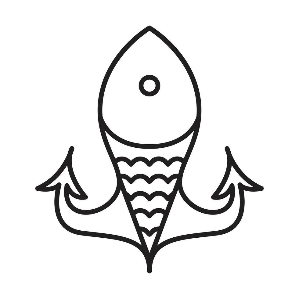Fish and anchor vector icon design. Marine life flat icon.