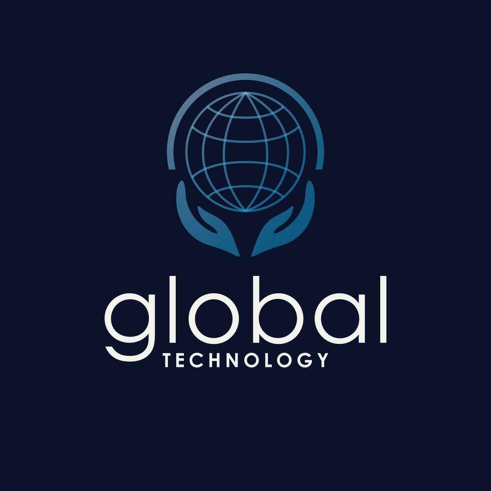 global tecnología vector logo diseño. globo y manos símbolo logotipo tecnología logo modelo con mano.