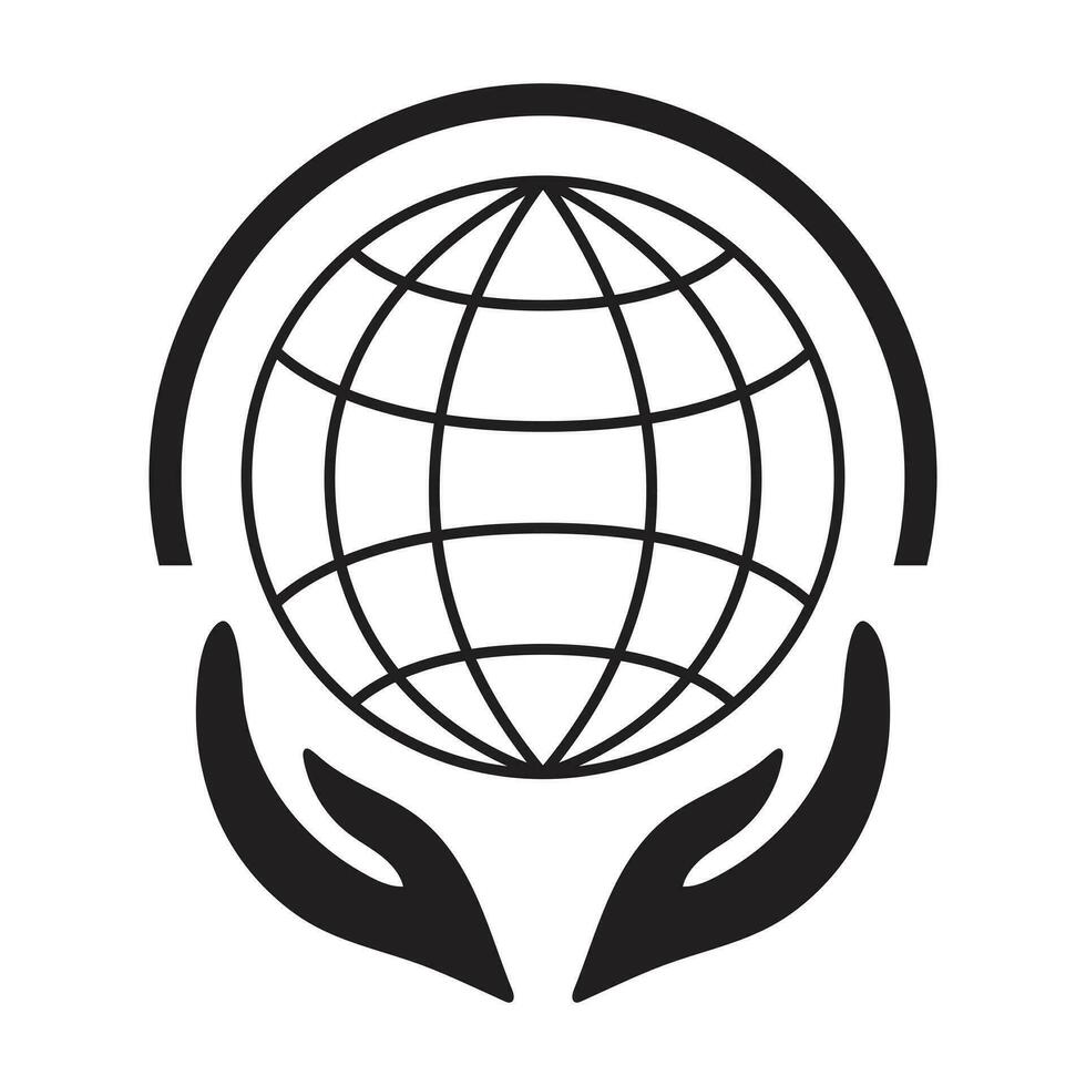 Globe and hands vector icon design. World and hand flat icon.