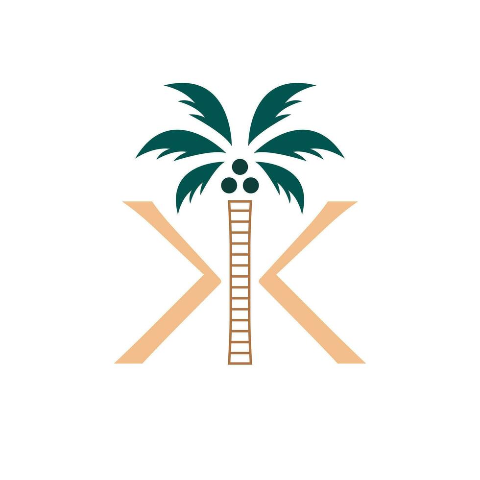 Abstract palm and letters k and k vector logo design. K and K logotype. KK initials tropical monogram.