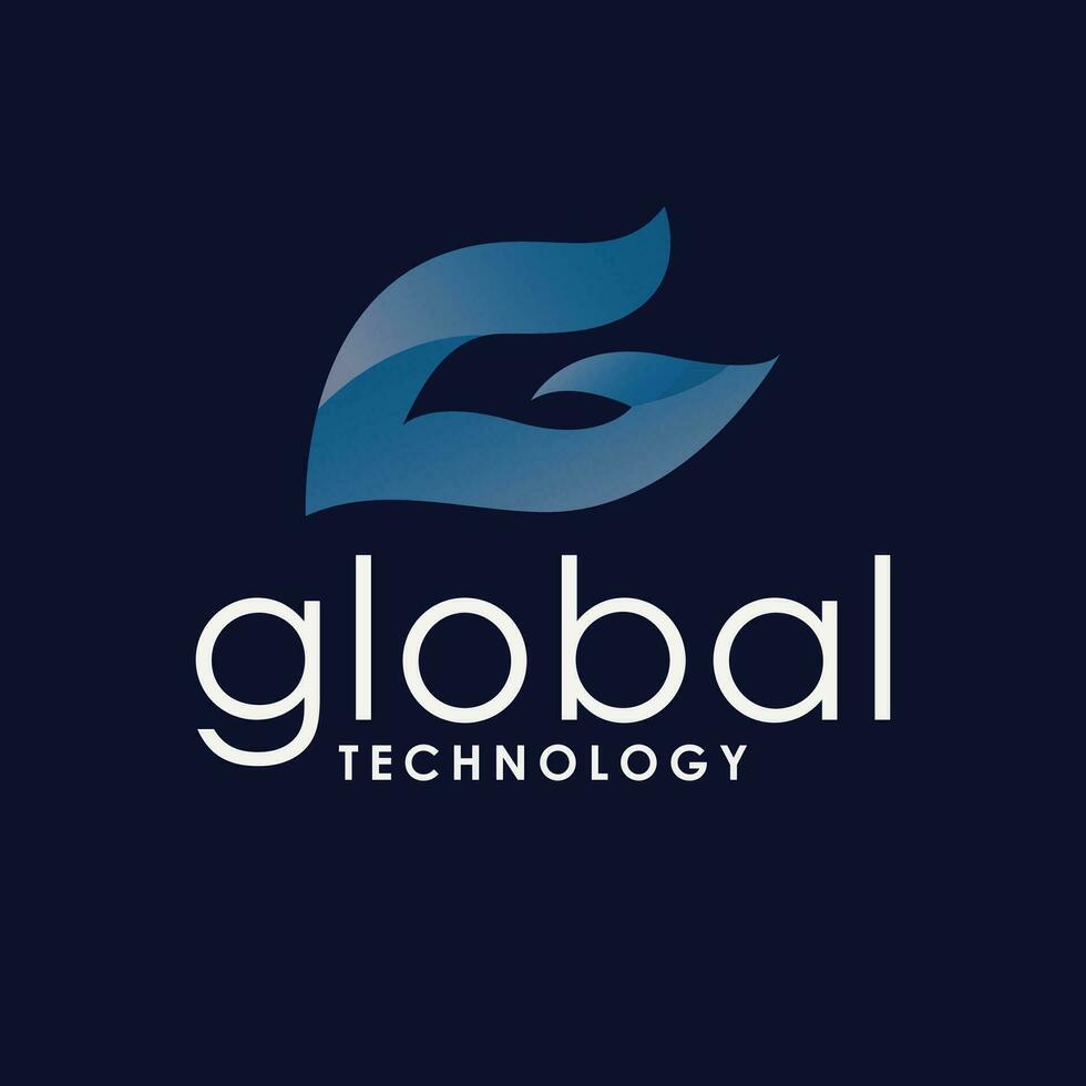 Global technology vector logo design. Leaf symbol logotype. Tech logo template with leaves.