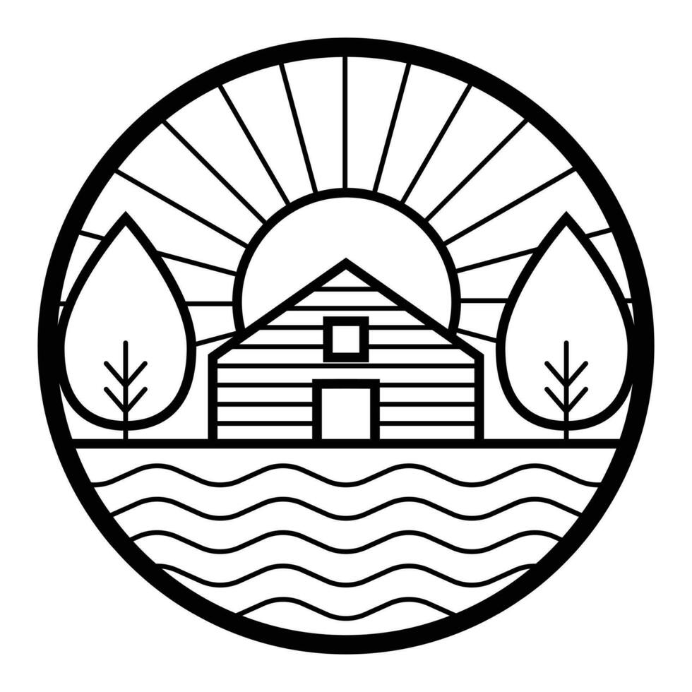 Camping icon design. Flat vector icon with natural landscape.