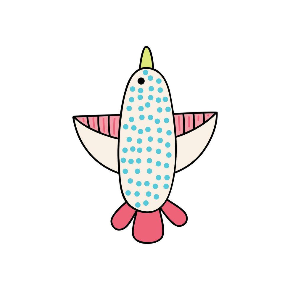 Cute tribal bright bird, Modern flat illustration in a trendy doodle style vector