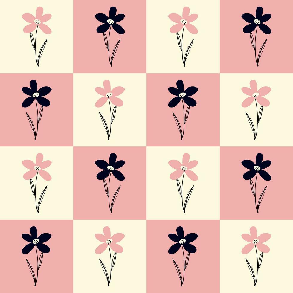 Stylized creative vibrant quirky expressive floral pattern in 60s in bright juicy colors vector