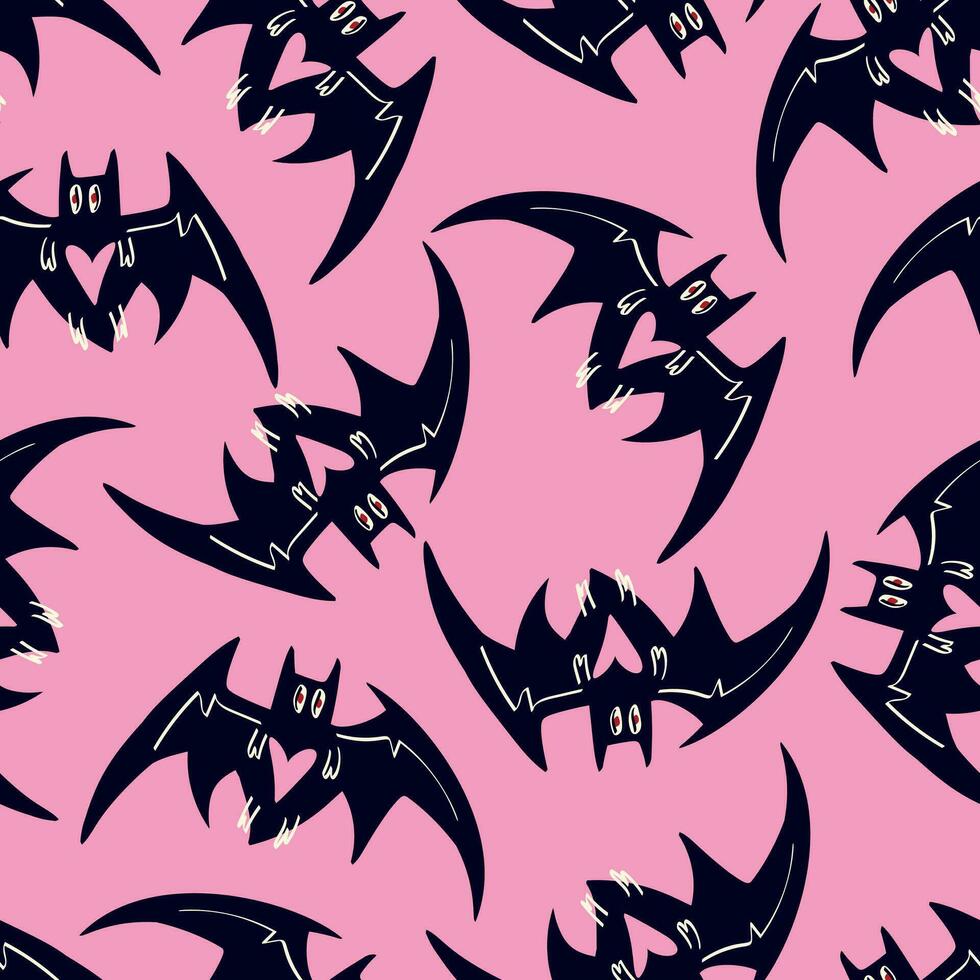 Bright funny magic pattern with bats . mystical Background with Halloween bats vector