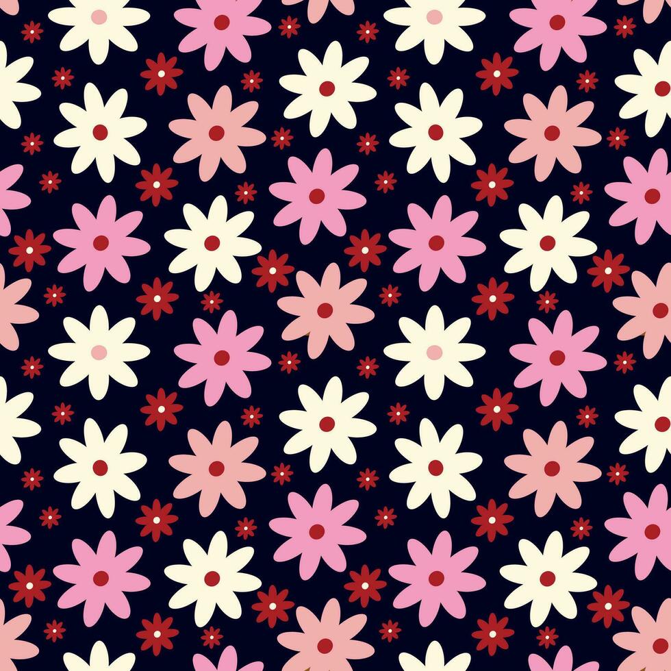 Bright vibrant quirky Retro floral pattern in 60s in multicolored juicy colors vector