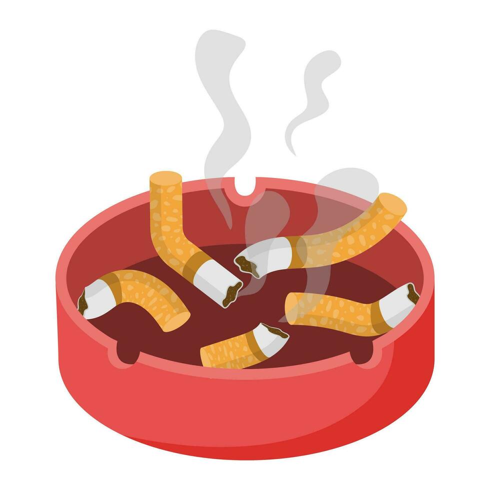 Ashtray with smoking cigarettes. Vector illustration.