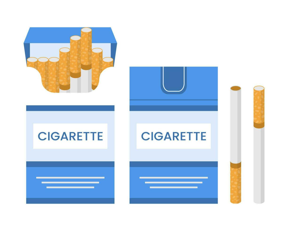 conjunto de cigarrillos un abierto y cerrado paquete de cigarrillos vector ilustración.