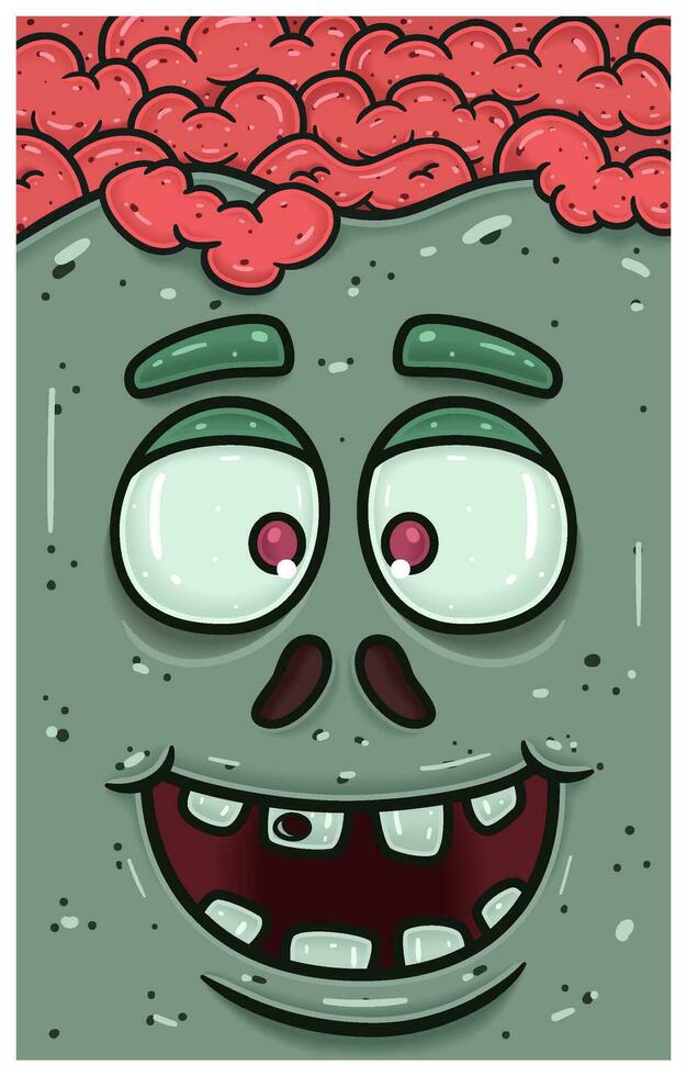 contento expresión de zombi cara personaje dibujos animados. fondo de pantalla, cubrir, etiqueta y embalaje diseño. vector