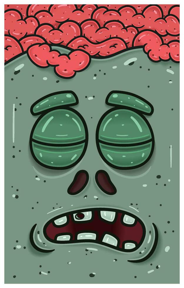soñoliento expresión de zombi cara personaje dibujos animados. fondo de pantalla, cubrir, etiqueta y embalaje diseño. vector