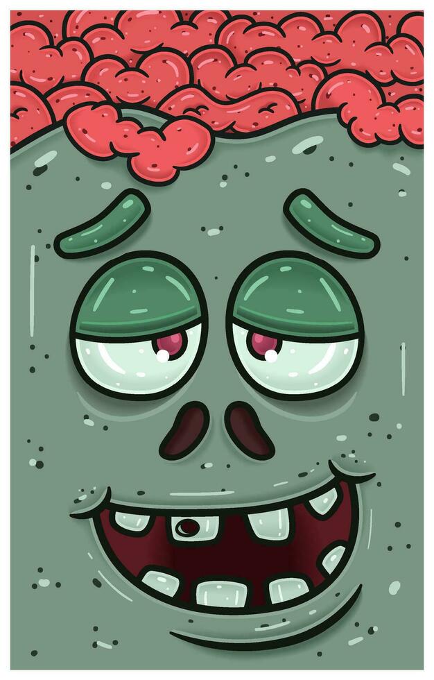 High Expression of Zombie Face Character Cartoon. Wallpaper, Cover, Label and Packaging Design. vector
