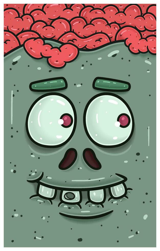 Hopeful Expression of Zombie Face Character Cartoon. Wallpaper, Cover, Label and Packaging Design. vector