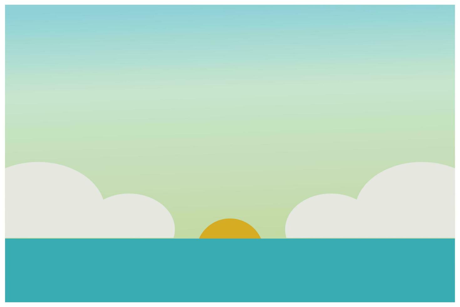 amanecer terminado el mar con nubes en el cielo, vector ilustración. ilustración de el Dom creciente Entre el nubes en un frio y soleado playa área. hermosa Oceano ver