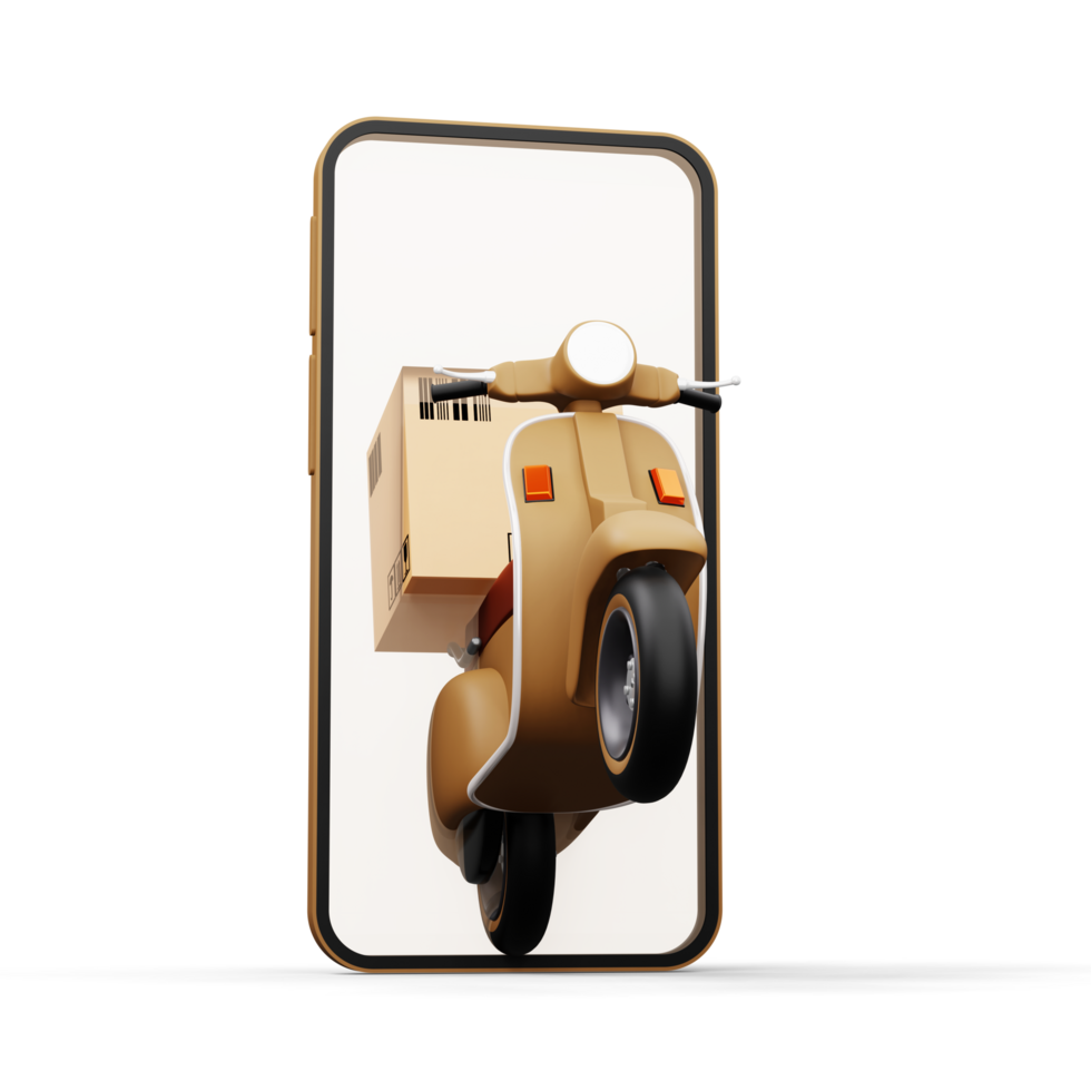 Motorcycle with parcel box, Delivery Courier service, online shopping, 3d rendering png
