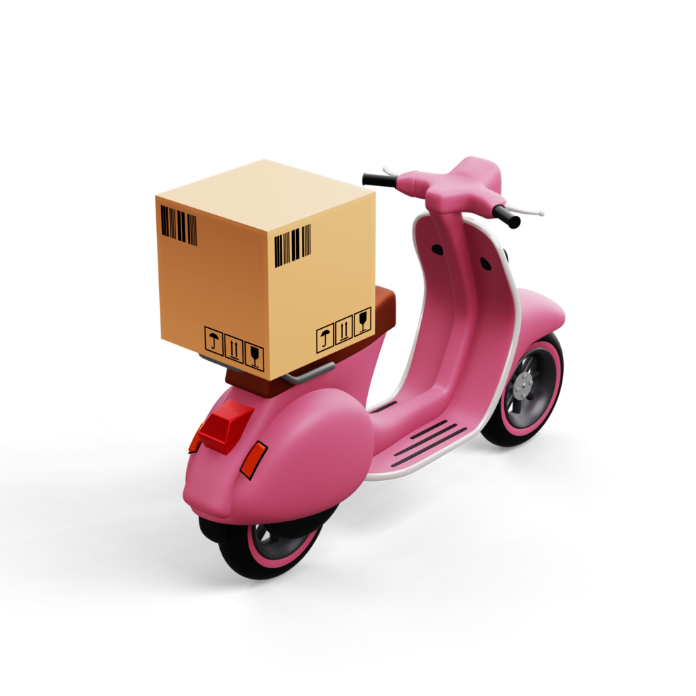 Motorcycle with parcel box, Delivery Courier service, 3d rendering png