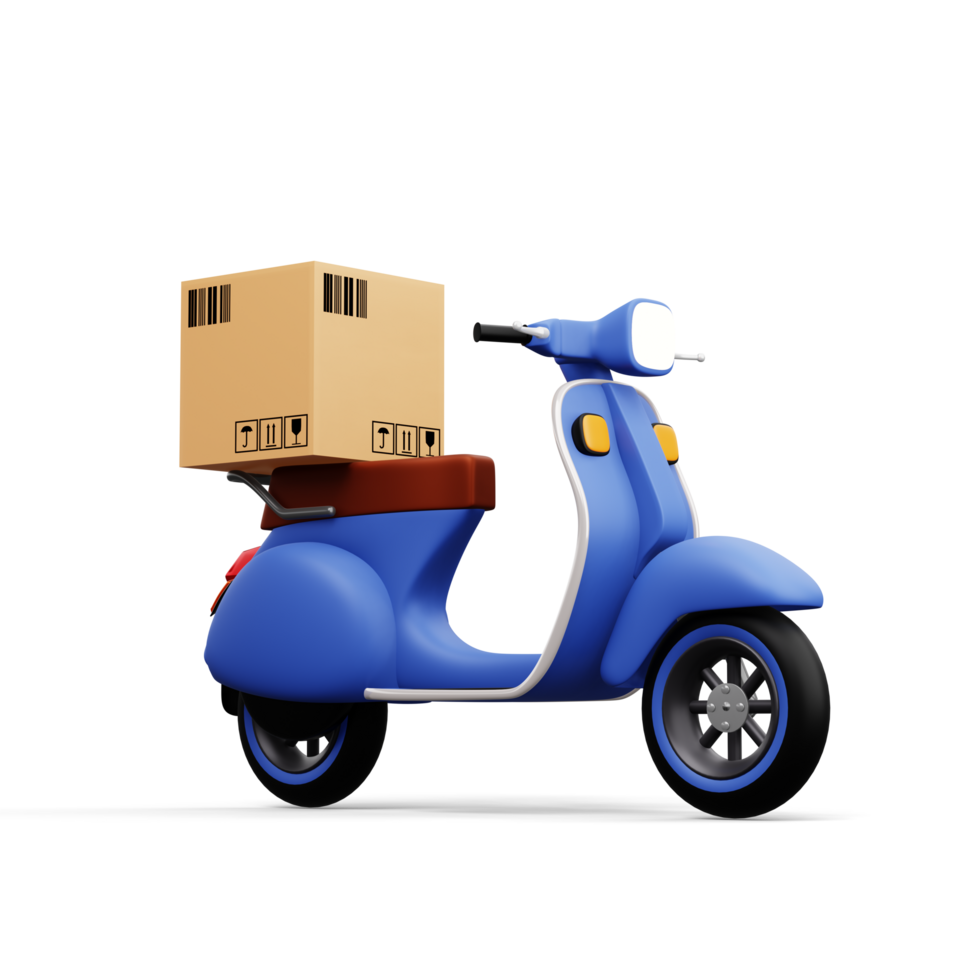 Motorcycle with parcel box, Delivery Courier service, 3d rendering png