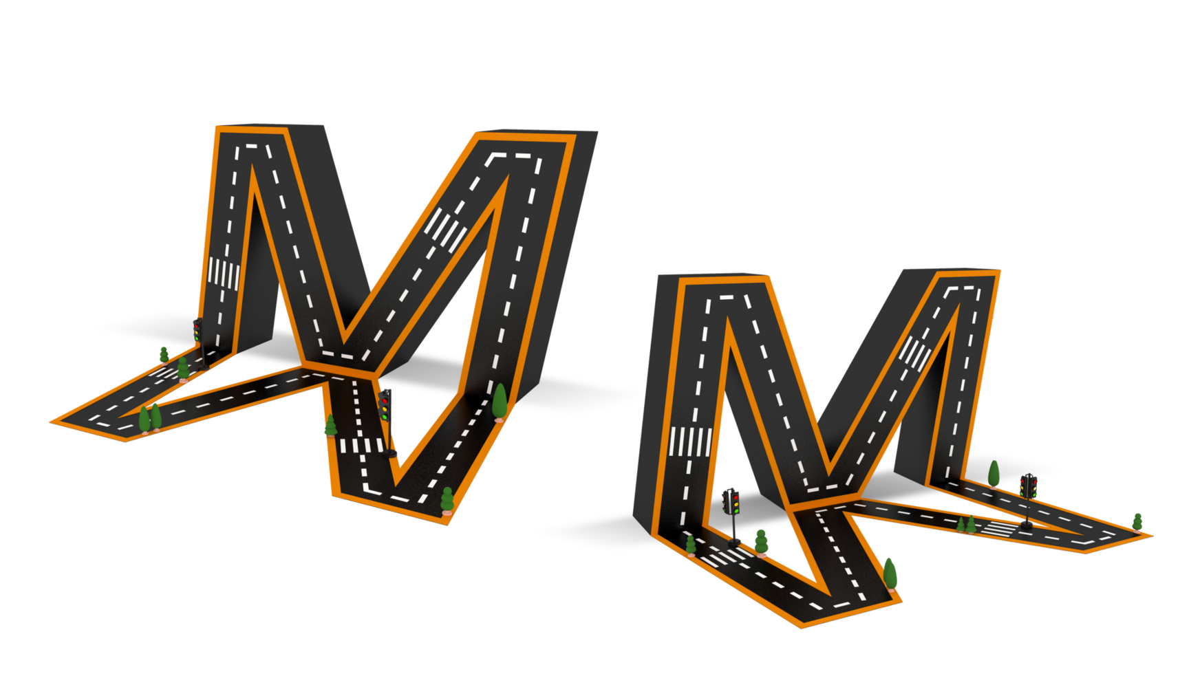 Alphabet symbols of the Figures in the form of a road, white and yellow line markings png