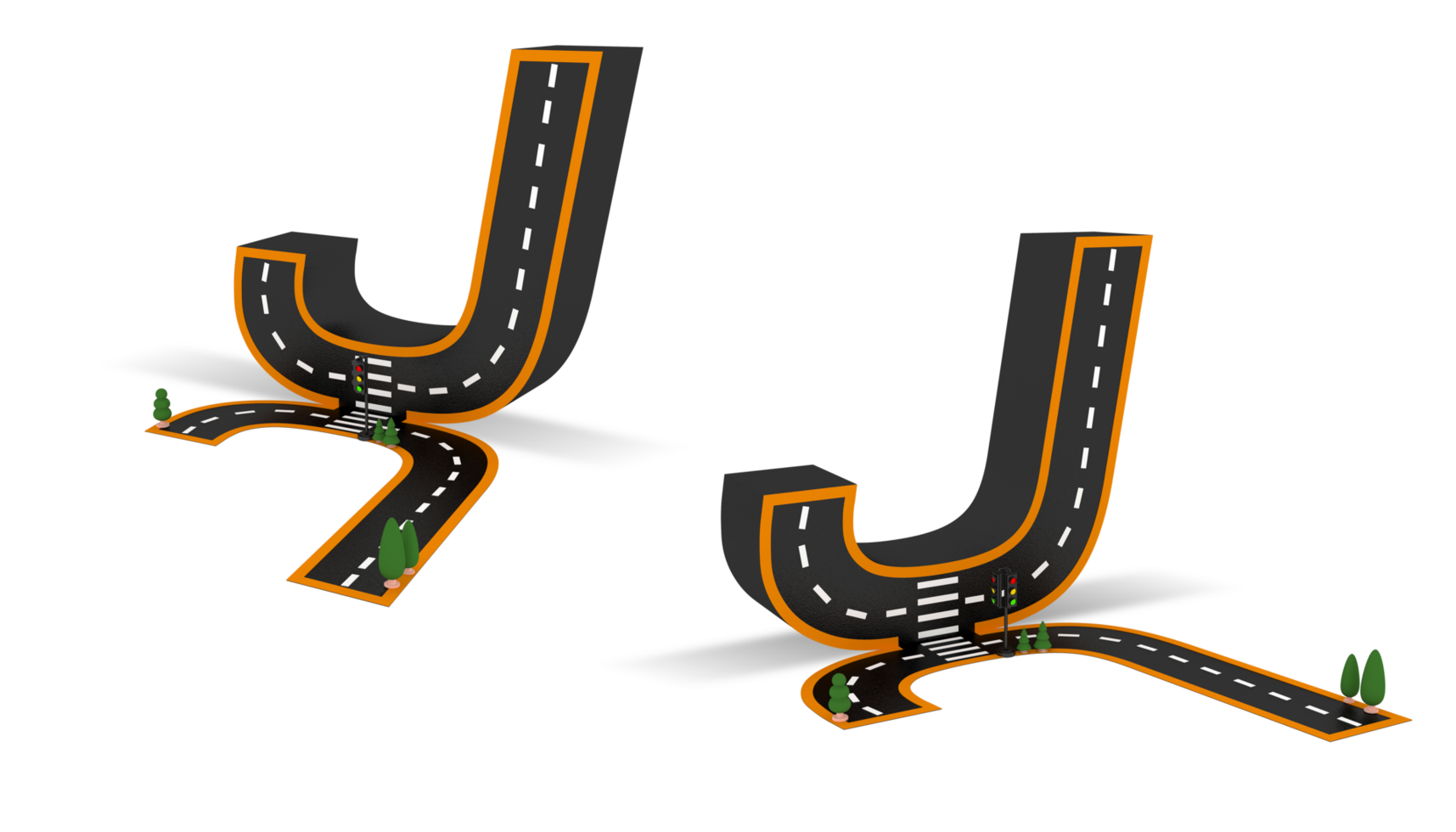 Alphabet symbols of the Figures in the form of a road, white and yellow line markings png