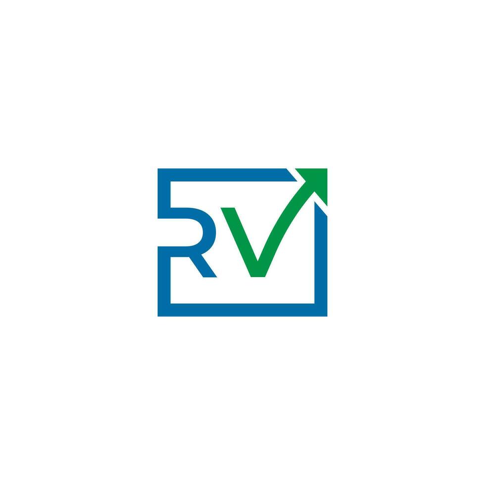 letra rv cuadrado flecha señalando arriba logo diseño vector