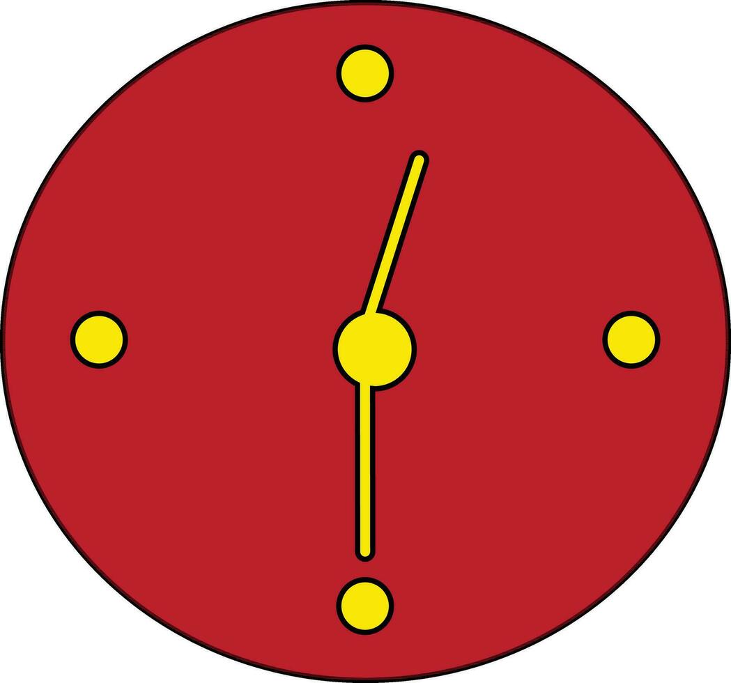 Illustration of a red and yellow wall clock in black line art. vector