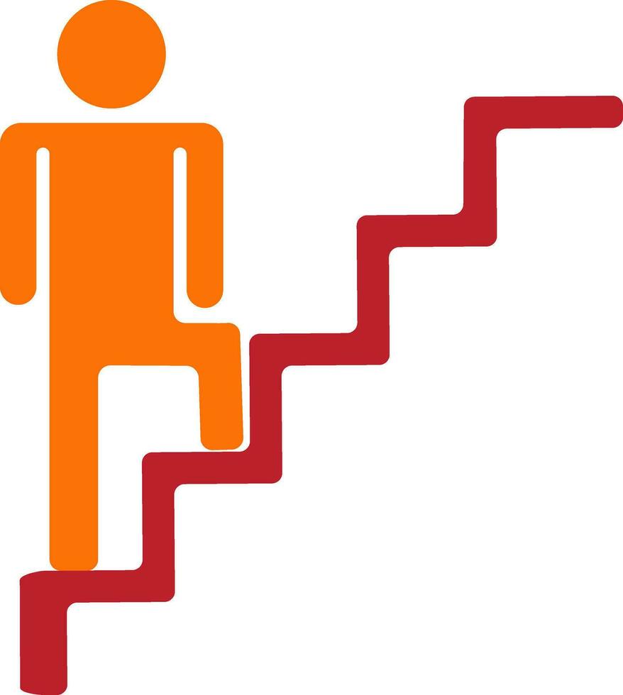 Character of man stairs in orange and red color. vector