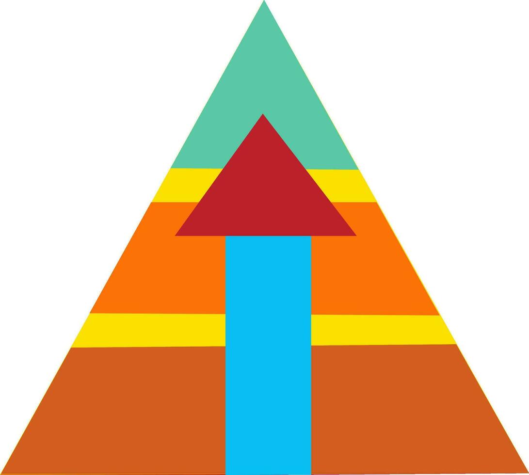 Blue arrow on triangle in orange and red color. vector