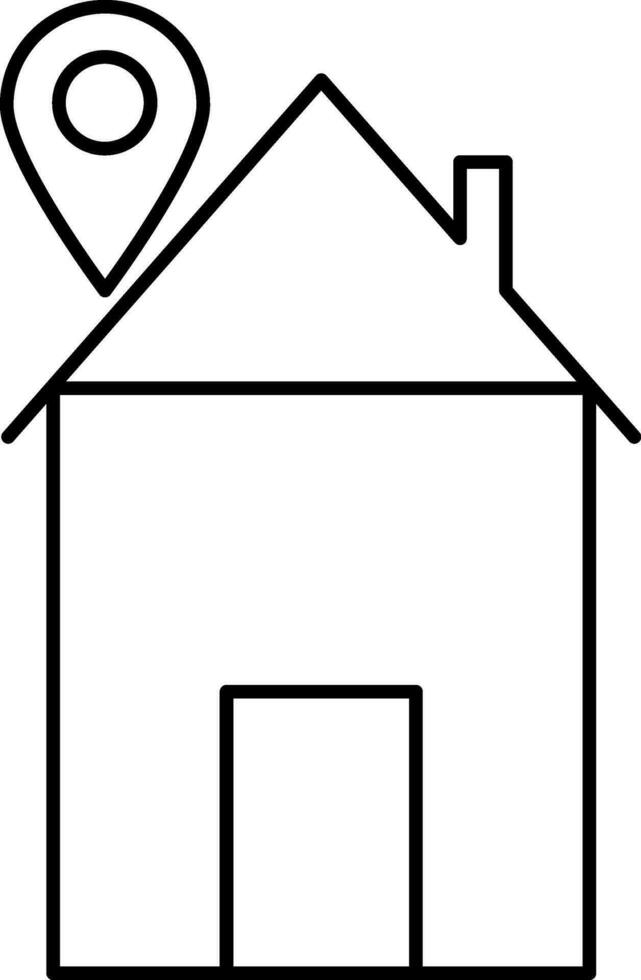 Black line art hut with map point. vector
