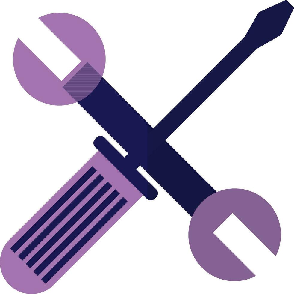 Purple wrench with screwdriver in flat style. vector