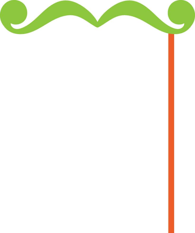 Green and orange fake mustache on a stick. vector
