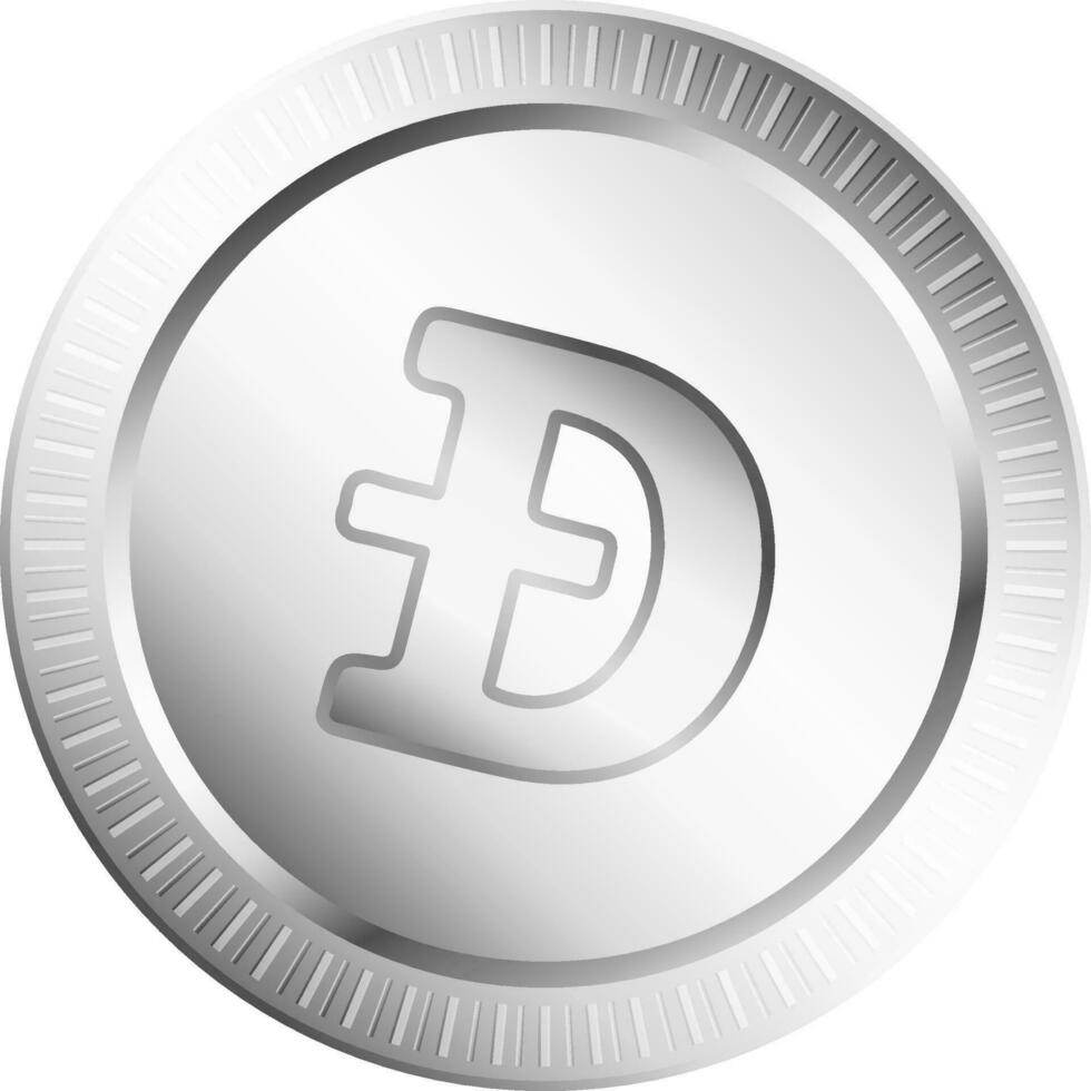 Silver color of dogecoin sign in isolated. vector