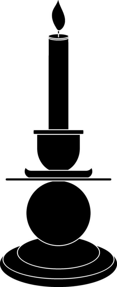 Burning candle icon with stand in black style. vector