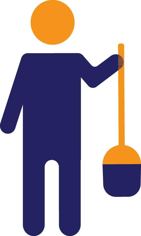 Character of faceless man holding shovel. vector