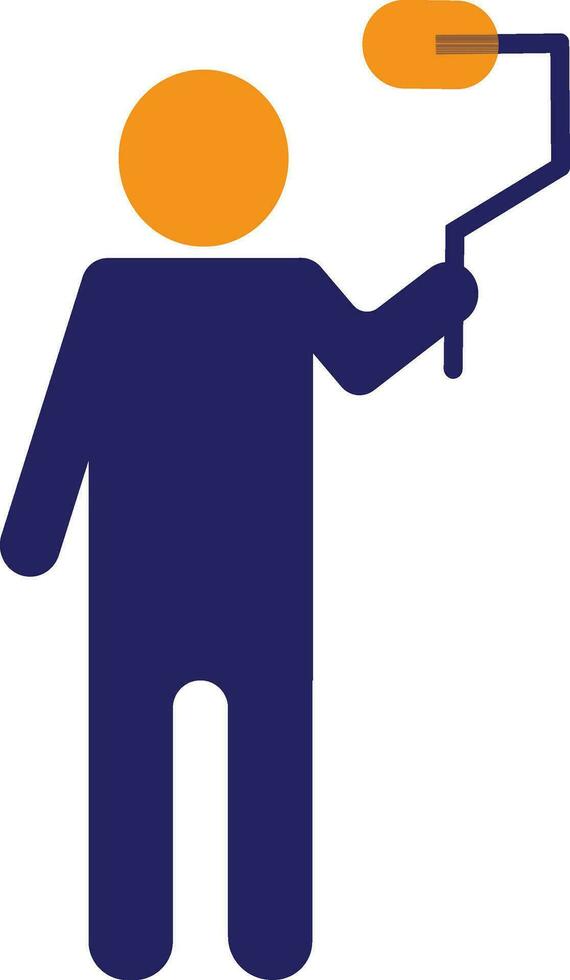 Character of faceless man holding painting roller brush. vector