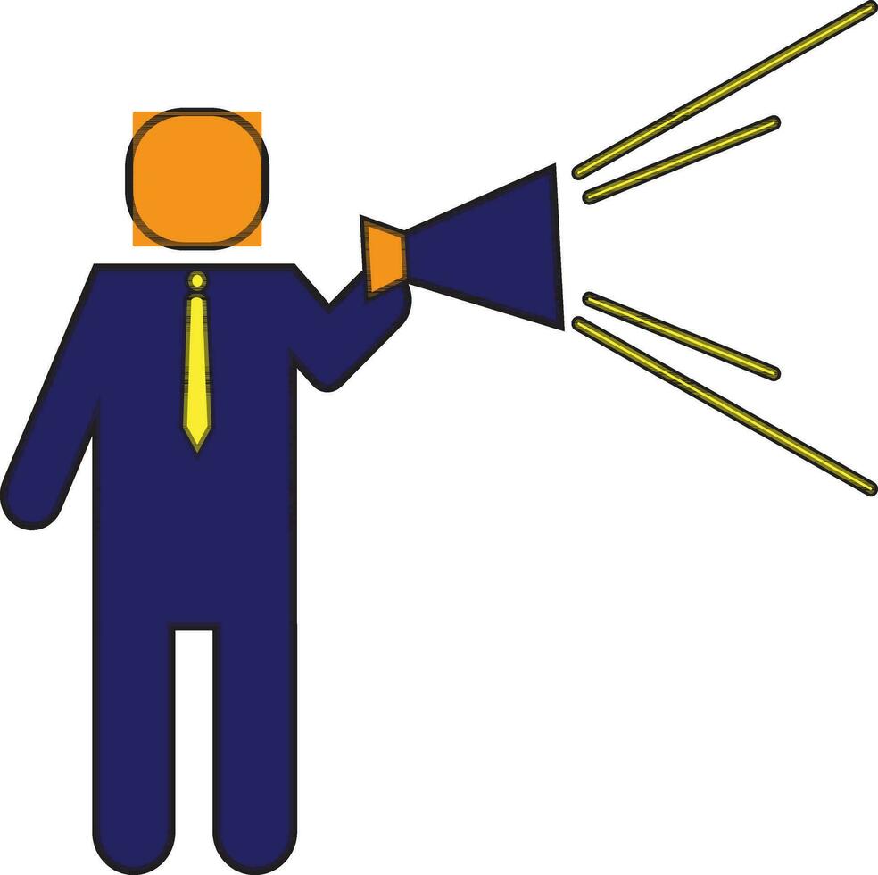 Character of faceless man holding megaphone. vector