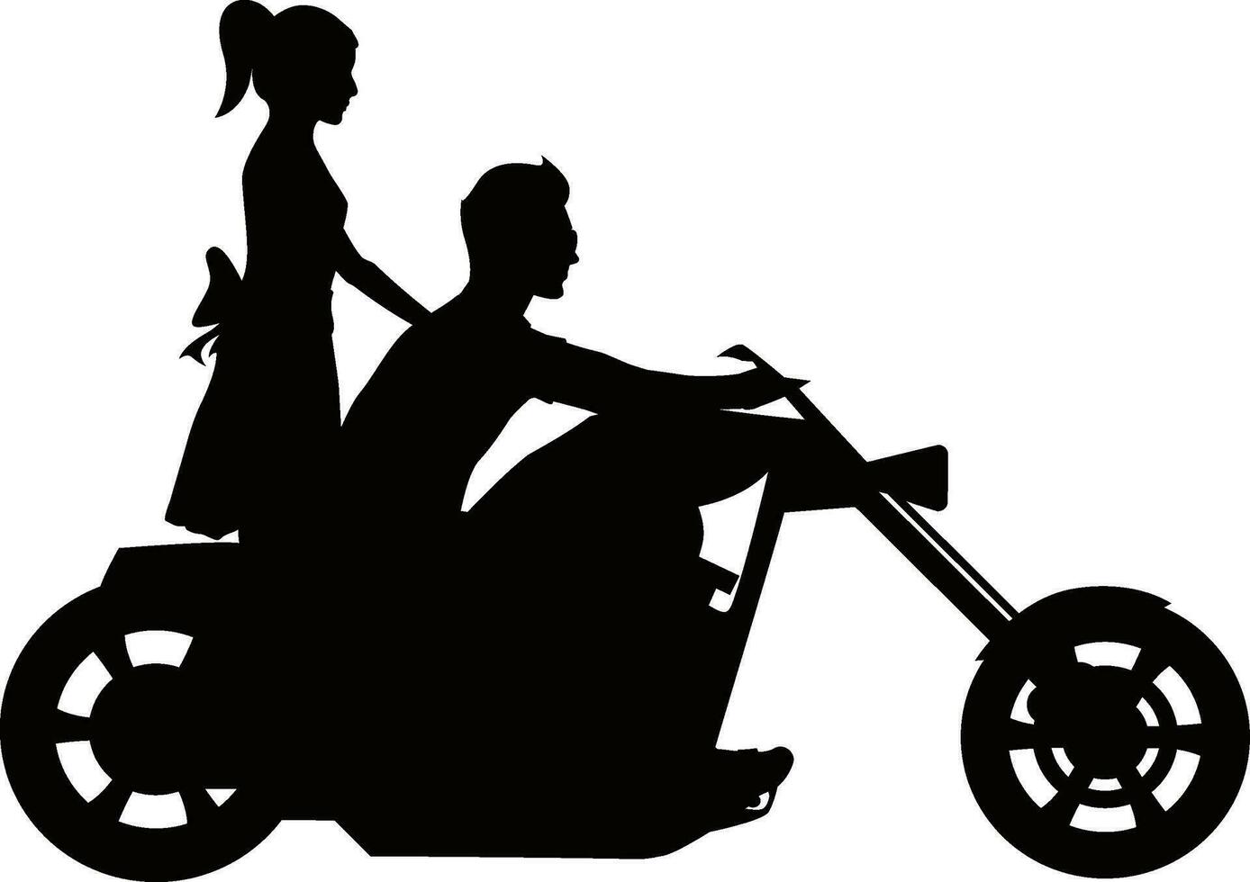 Silhouette girl and boy sitting on a bike. vector