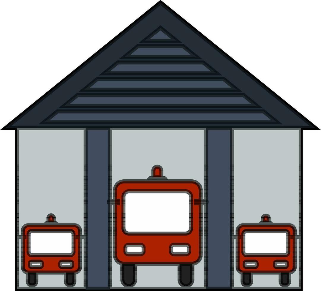 Icon of fire station with trucks in front view. vector