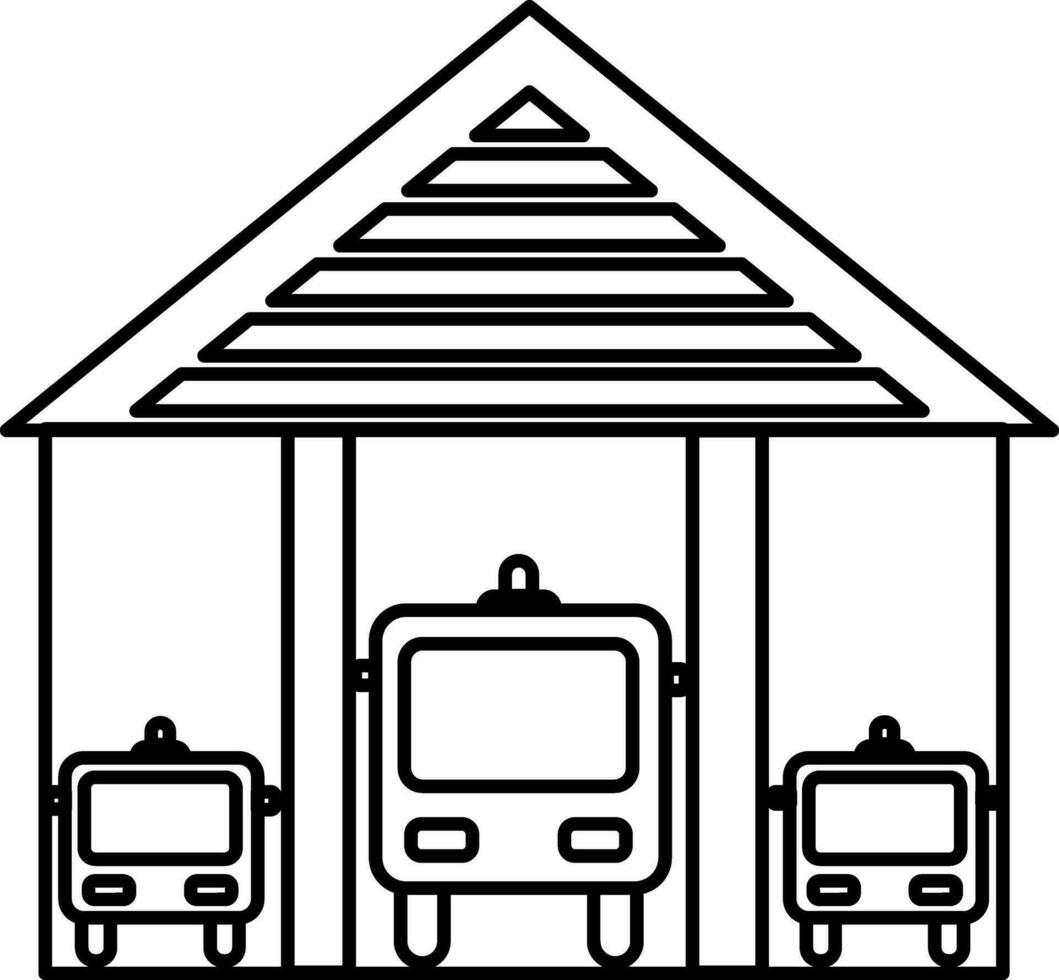 Flat illustration of fire station with trucks in front view. vector