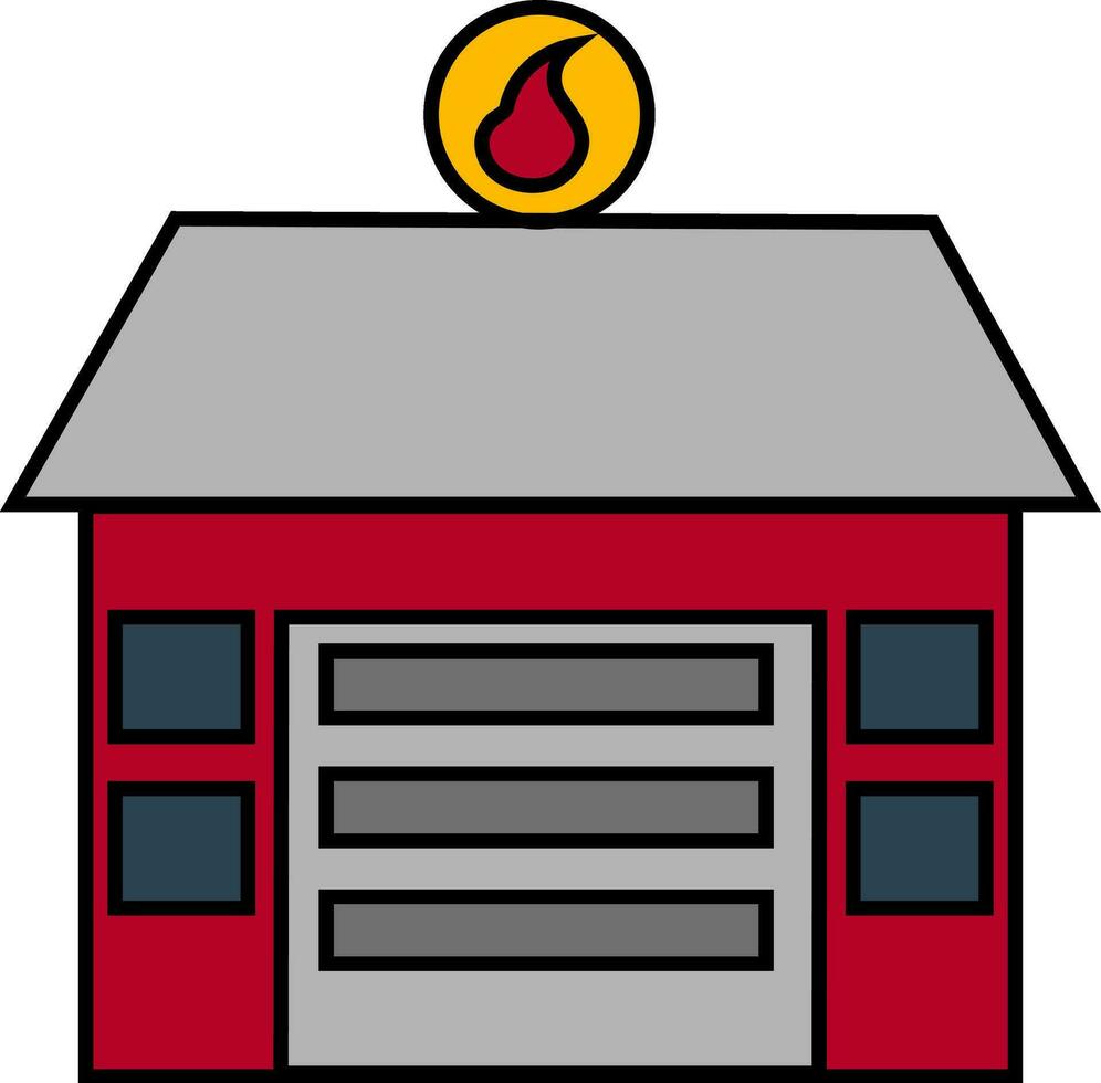 icono de fuego estación edificio en plano estilo. vector