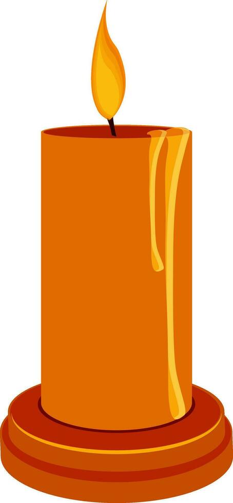 Vector illustration of illuminated candle in brown color.