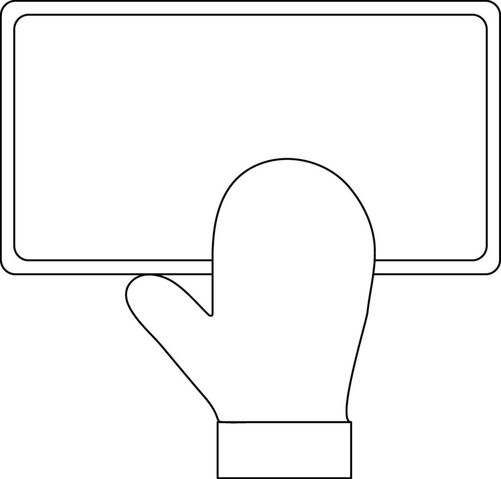 Black line art illustration of hand pressing door bel. vector