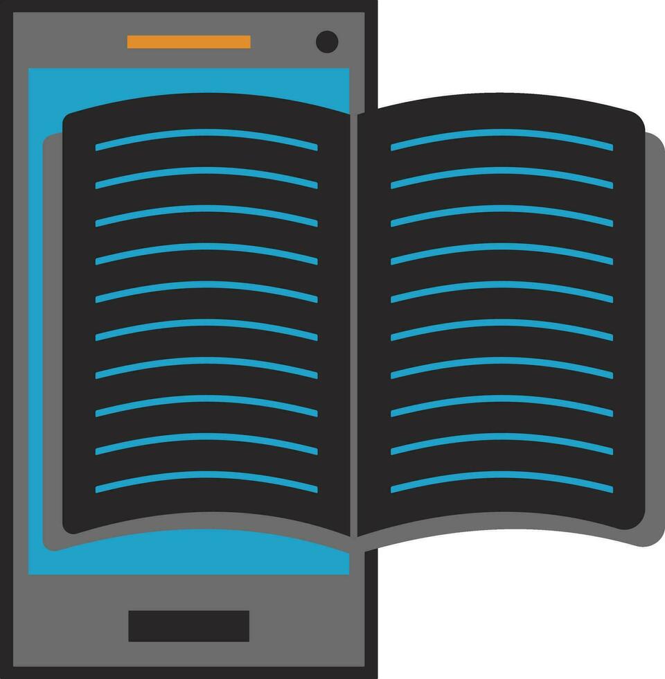 azul abierto libro en gris teléfono inteligente vector