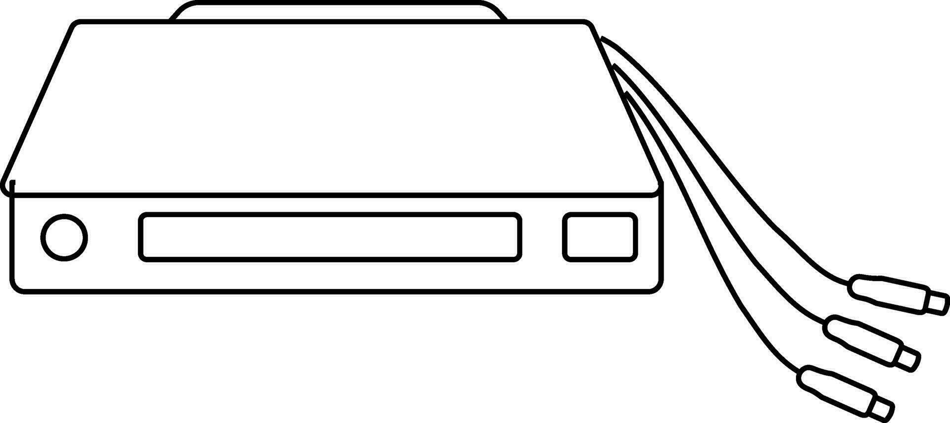 Hard drive with wire in black line art. vector