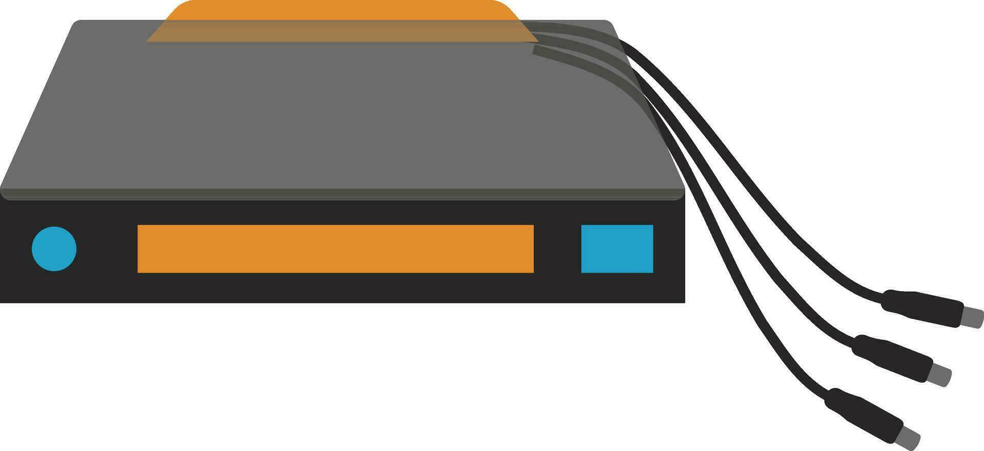 Grey and orange hard drive with wire. vector