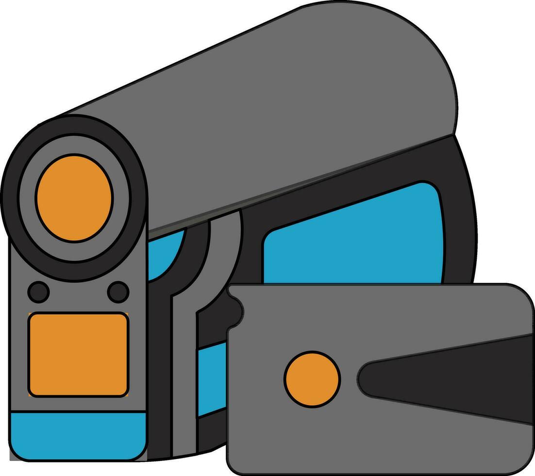 Grey and orange manual video camera. vector