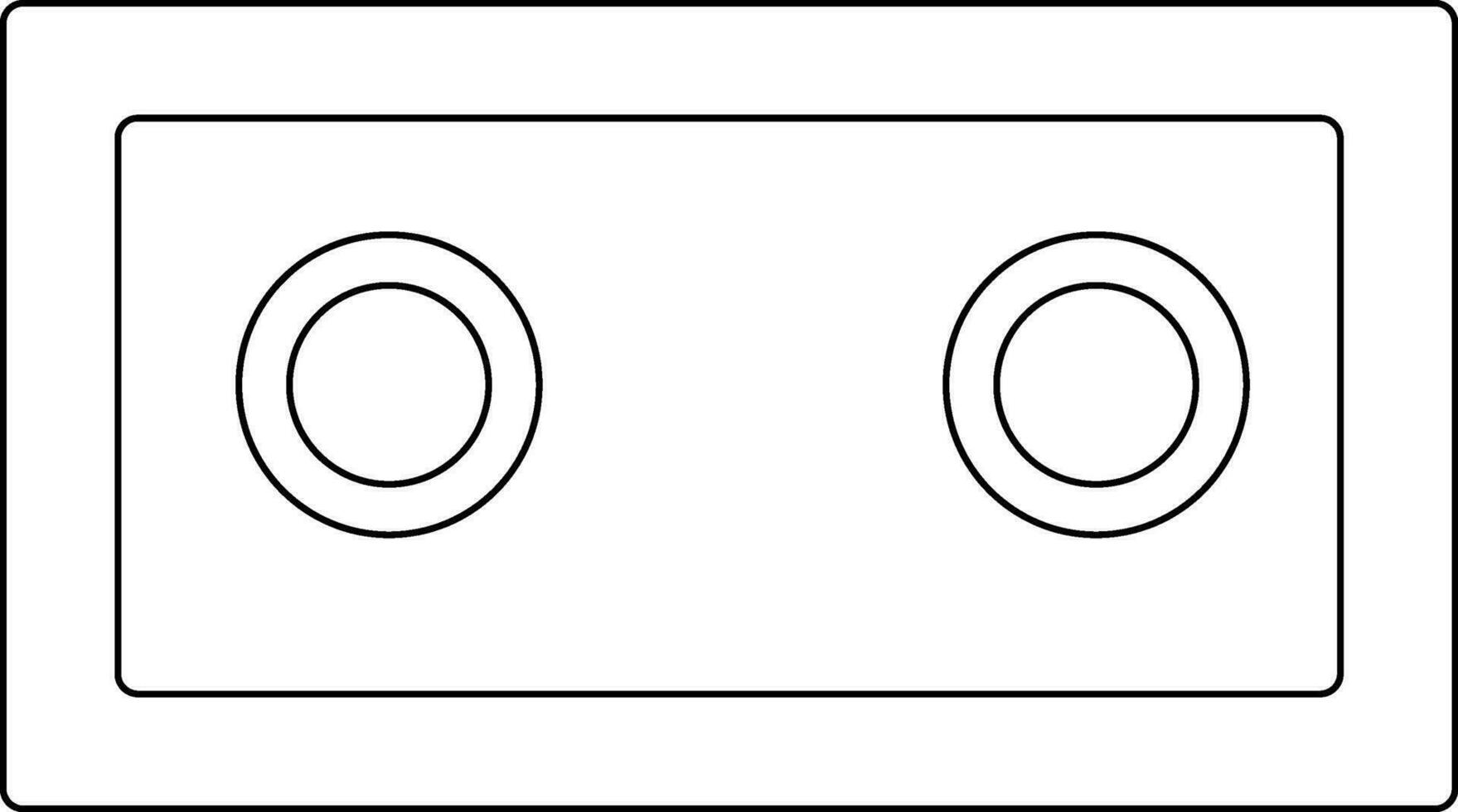 Black line art cassette in flat style. vector
