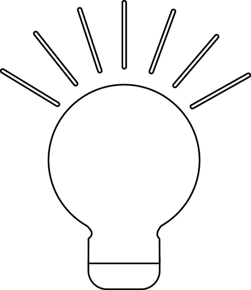 Black line art electric bulb with rays. vector