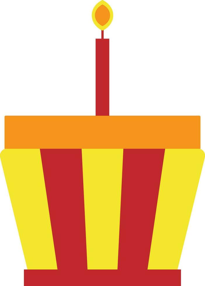 Yellow and orange cupcake with a red burning candle. vector