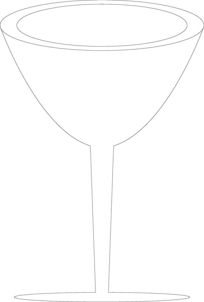 Cocktail glass in black line art. vector